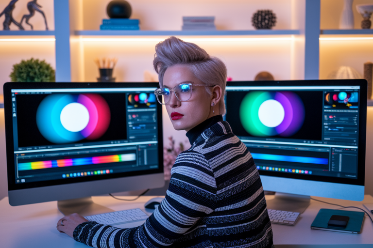 personne-lunettes-bureau-ecrans-montage