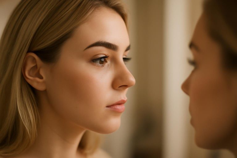 femme-blonde-sourcils-miroir-profil