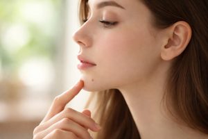 visage-profil-main-menton-flou