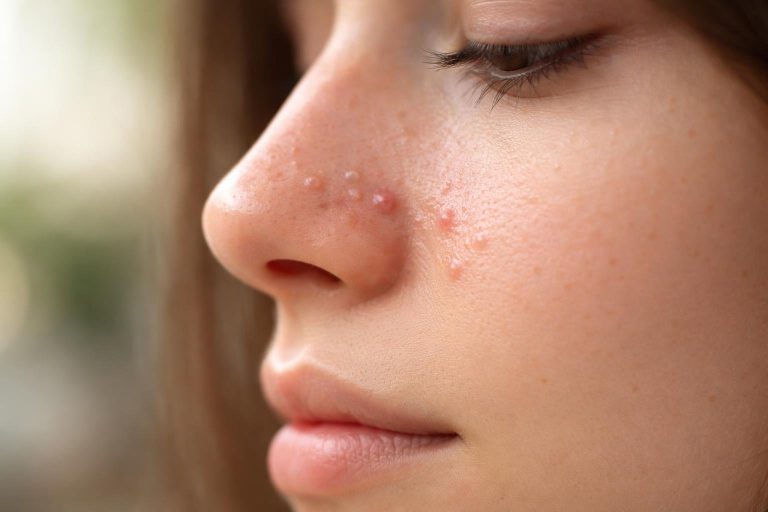 visage-profil-peau-boutons-focus