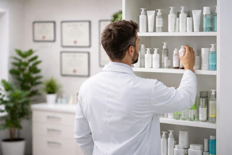 dermatologue-bureau-produits-peau-etagere