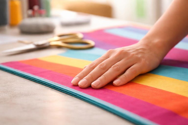 main-tissu-coloré-ciseaux-table