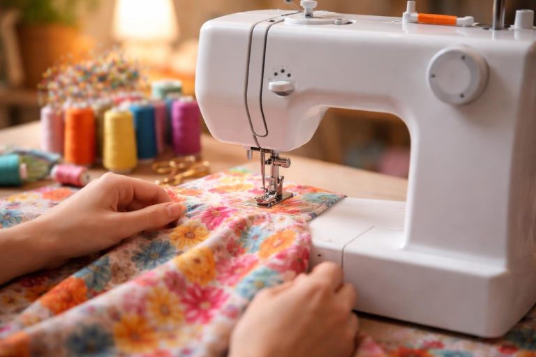 machine-coudre-tissu-coloré-bobines